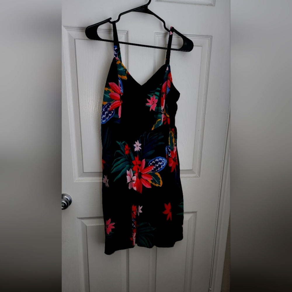 Floral fit and flare spaghetti strap dress